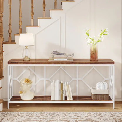 70.9 Inch Sofa Console Table with Open Storage Shelf, Industrial Narrow Extra Long Sofa Tables Entry Table Behind Couch Table