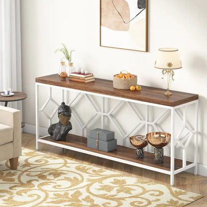 70.9 Inch Sofa Console Table with Open Storage Shelf, Industrial Narrow Extra Long Sofa Tables Entry Table Behind Couch Table