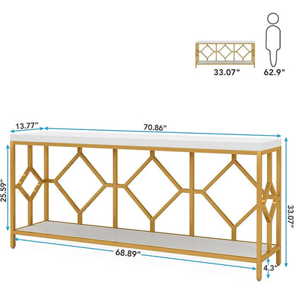 70.9 Inch Sofa Console Table with Open Storage Shelf, Industrial Narrow Extra Long Sofa Tables Entry Table Behind Couch Table