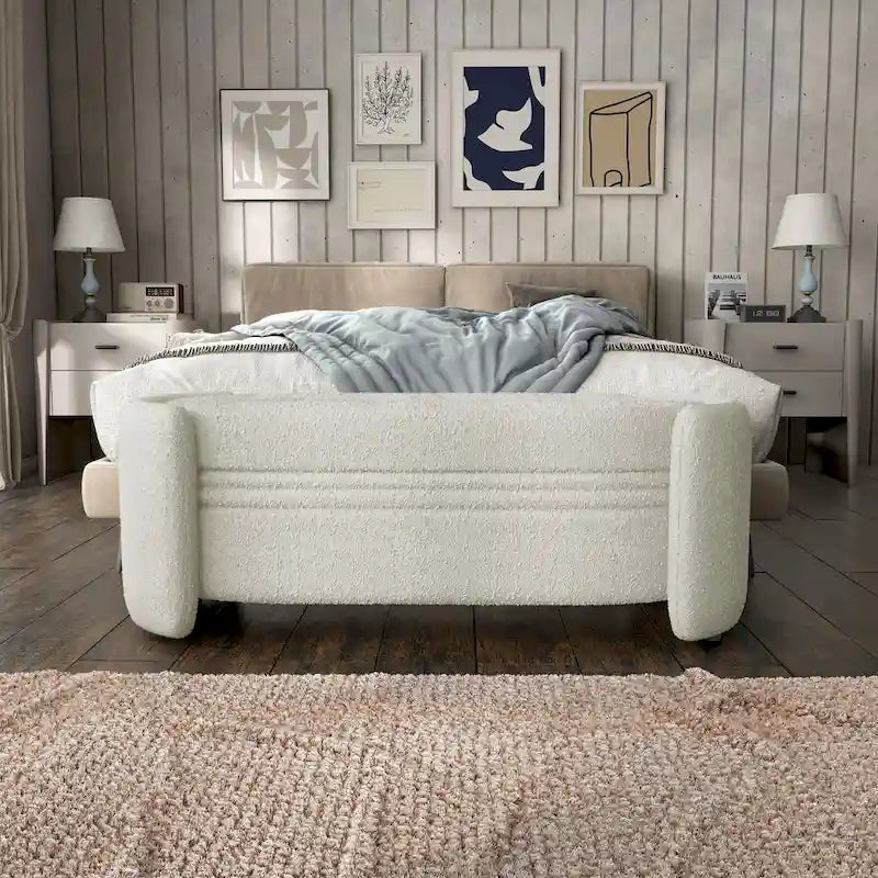 DH BASIC Pressice Contemporary Boucle Storage Bench for Bedroom Entryway by Denhour