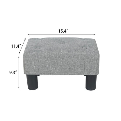 Adeco Button Tufted Linen Foot Stool Rectangular Small Ottoman