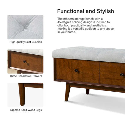 Dolly Mid-century Tufted Storage Bench with 45-degree splicing design by HULALA HOME