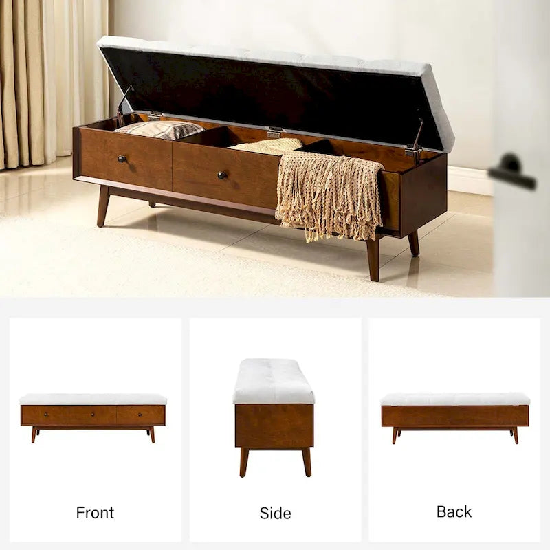 Dolly Mid-century Tufted Storage Bench with 45-degree splicing design by HULALA HOME