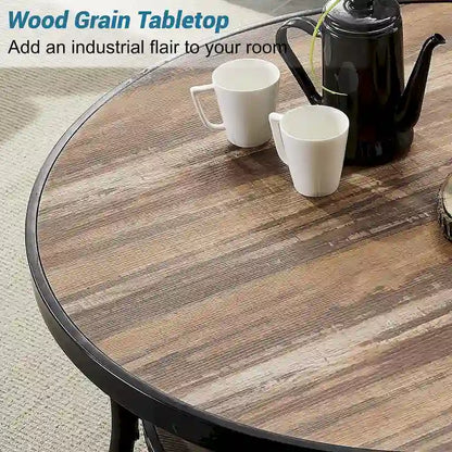 Myhozm Industrial Round Metal Coffee Table with Shelf for Living Room,Home Office and Bedroom