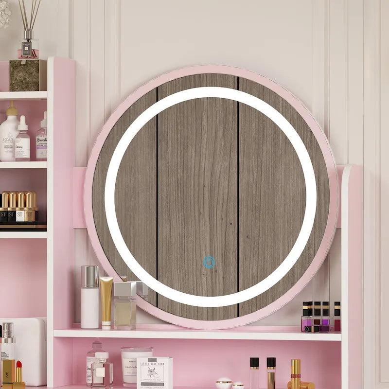 31.5 Wide Makeup Vanity Set with Stool, Mirror,3 Color Light - 31.5W