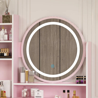31.5 Wide Makeup Vanity Set with Stool, Mirror,3 Color Light - 31.5W