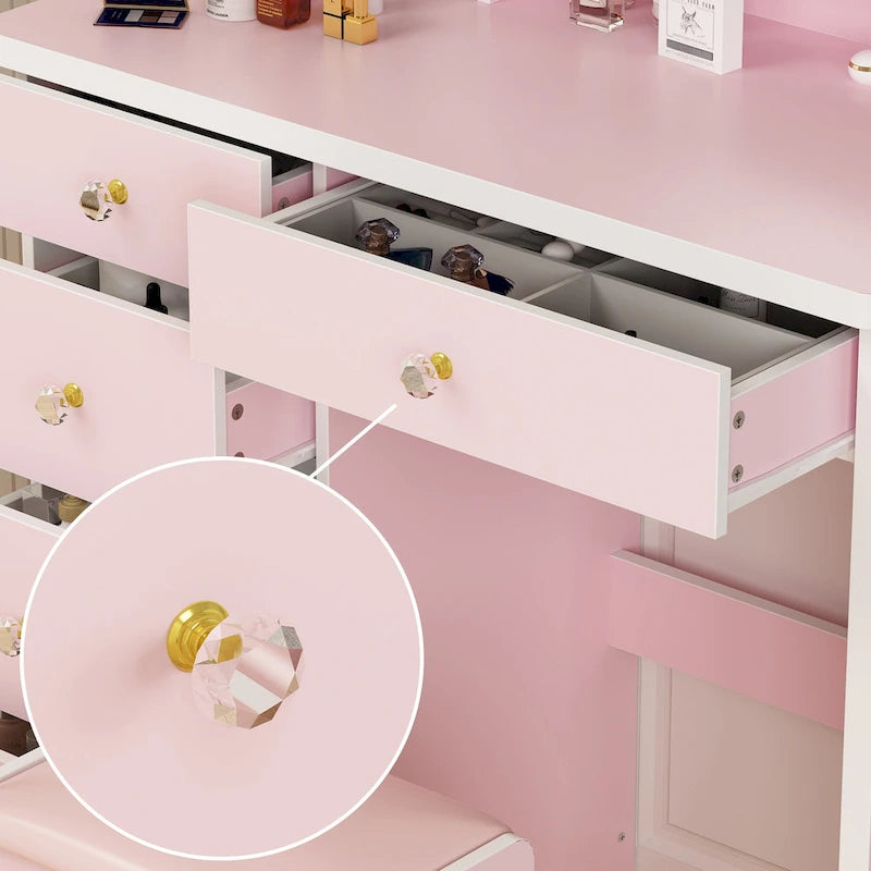 31.5 Wide Makeup Vanity Set with Stool, Mirror,3 Color Light - 31.5W