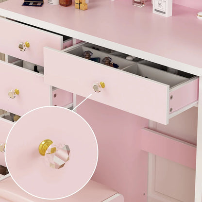 31.5 Wide Makeup Vanity Set with Stool, Mirror,3 Color Light - 31.5W