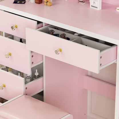 31.5 Wide Makeup Vanity Set with Stool, Mirror,3 Color Light - 31.5W