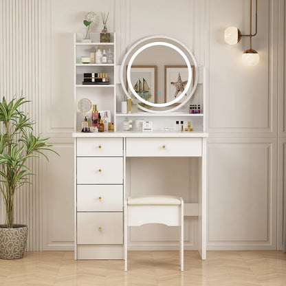 31.5 Wide Makeup Vanity Set with Stool, Mirror,3 Color Light - 31.5W