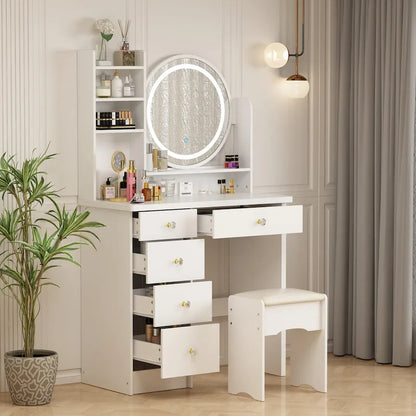 31.5 Wide Makeup Vanity Set with Stool, Mirror,3 Color Light - 31.5W