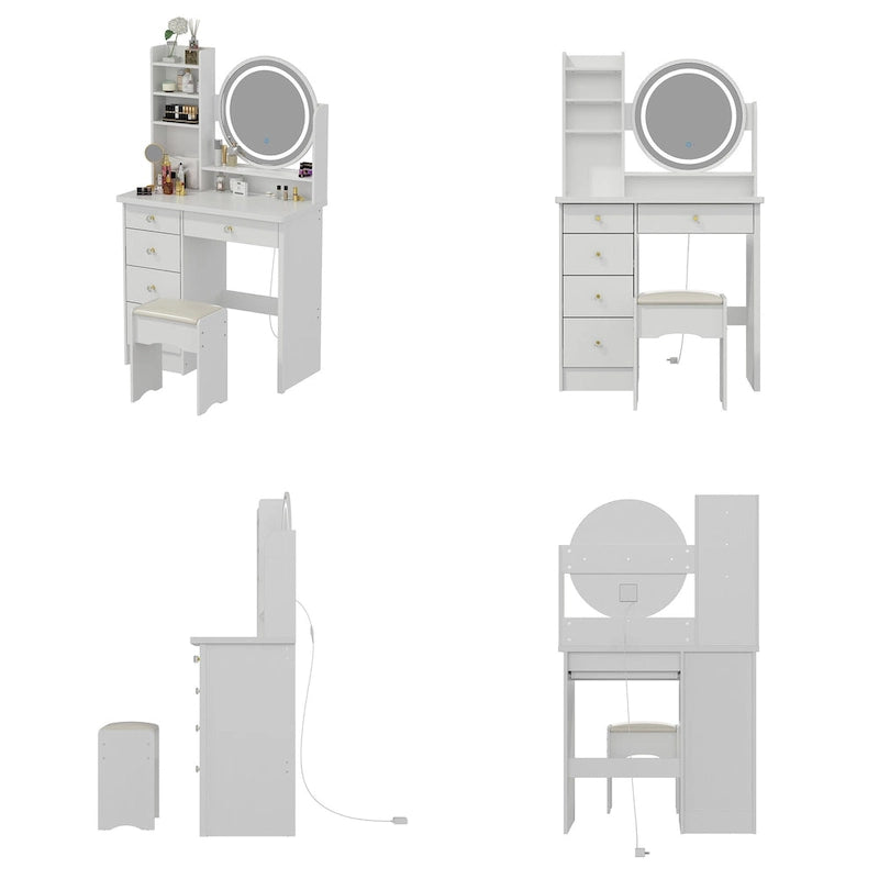 31.5 Wide Makeup Vanity Set with Stool, Mirror,3 Color Light - 31.5W