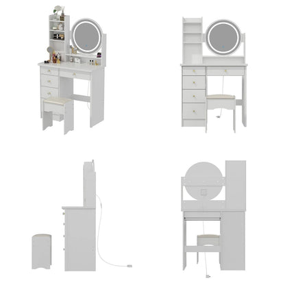 31.5 Wide Makeup Vanity Set with Stool, Mirror,3 Color Light - 31.5W