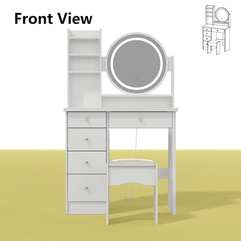 31.5 Wide Makeup Vanity Set with Stool, Mirror,3 Color Light - 31.5W