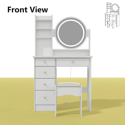 31.5 Wide Makeup Vanity Set with Stool, Mirror,3 Color Light - 31.5W