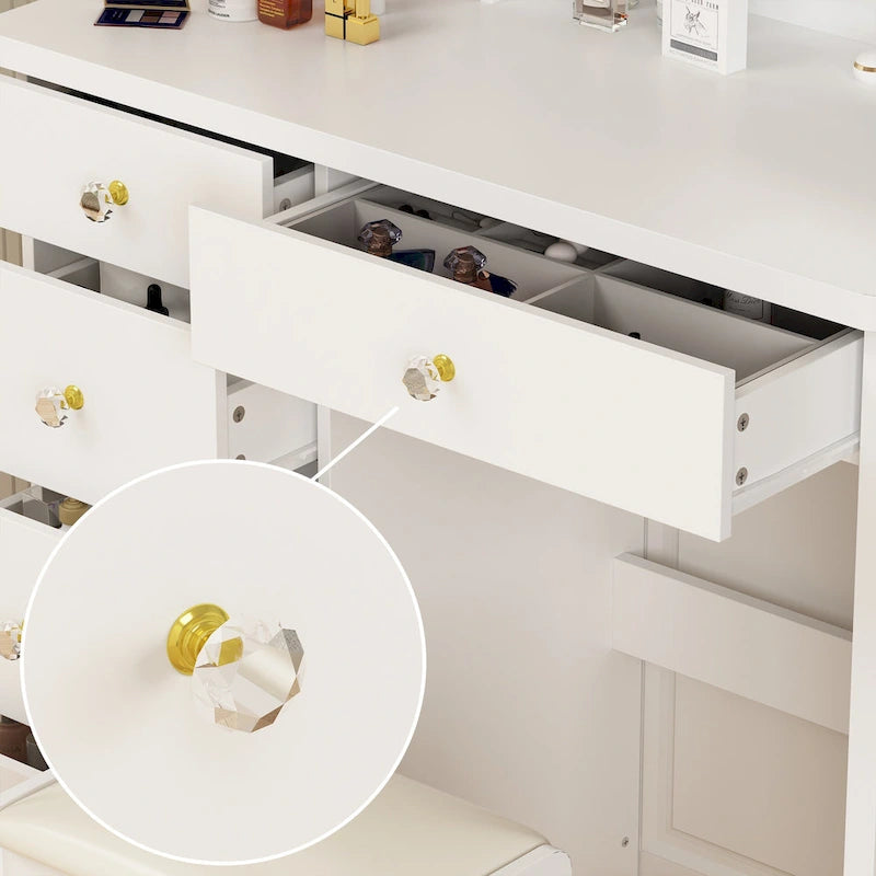 31.5 Wide Makeup Vanity Set with Stool, Mirror,3 Color Light - 31.5W