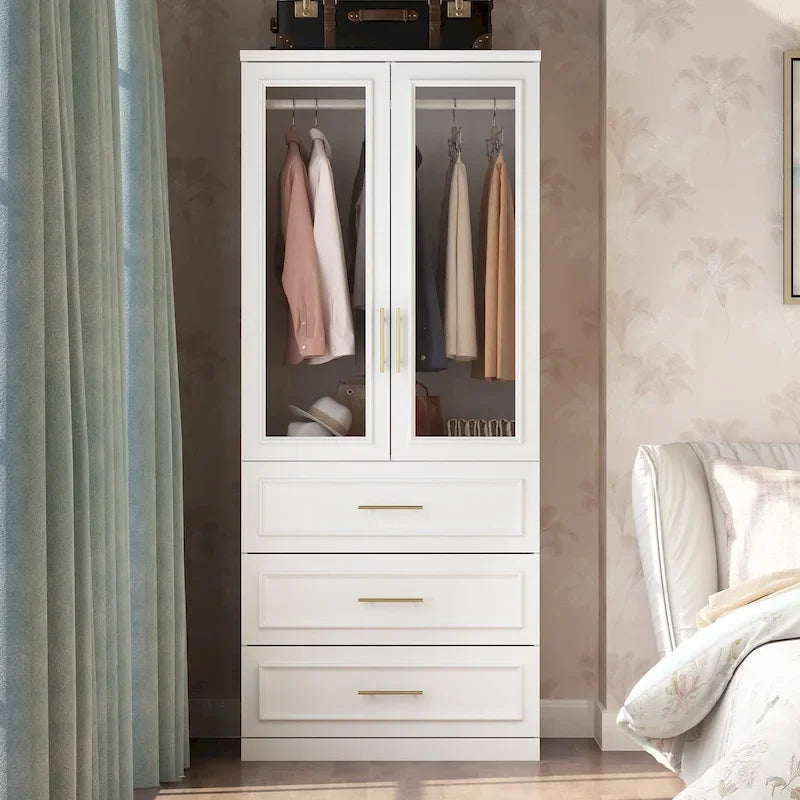 74.8H Large Modular Wardrobe Cloest Armoire Cabinet Glass Door