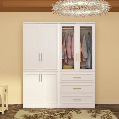 74.8H Large Modular Wardrobe Cloest Armoire Cabinet Glass Door