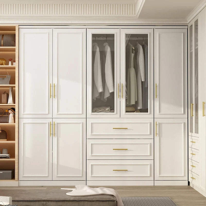 74.8H Large Modular Wardrobe Cloest Armoire Cabinet Glass Door