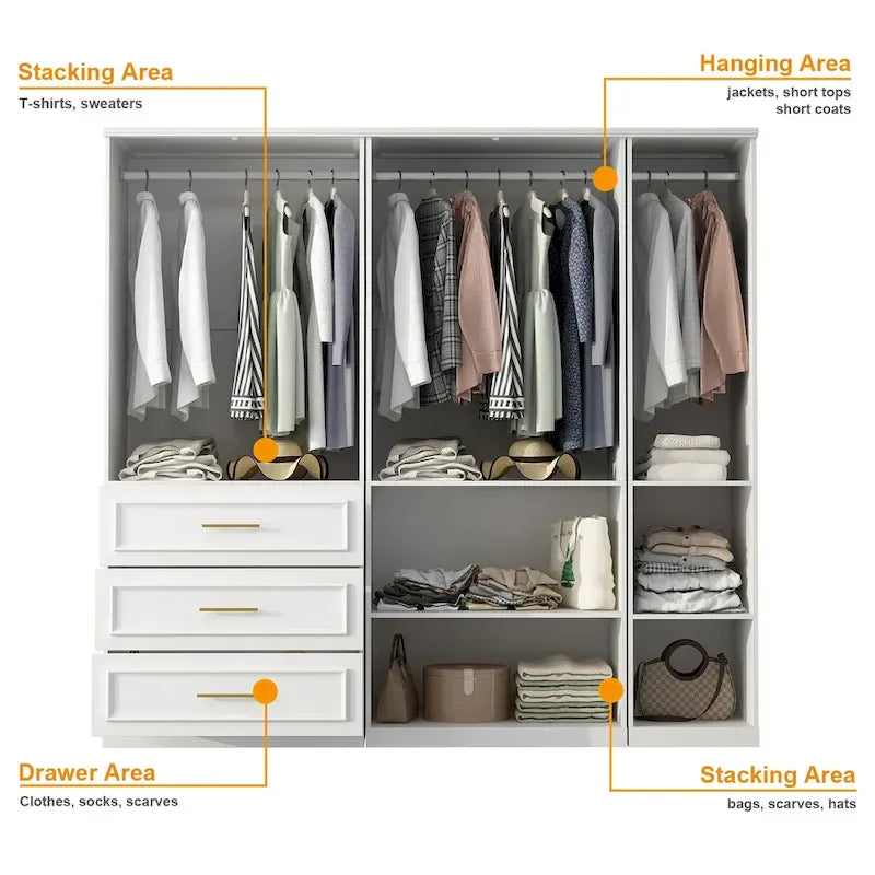 74.8H Large Modular Wardrobe Cloest Armoire Cabinet Glass Door