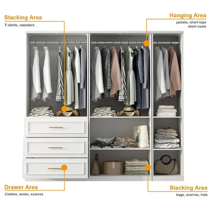 74.8H Large Modular Wardrobe Cloest Armoire Cabinet Glass Door