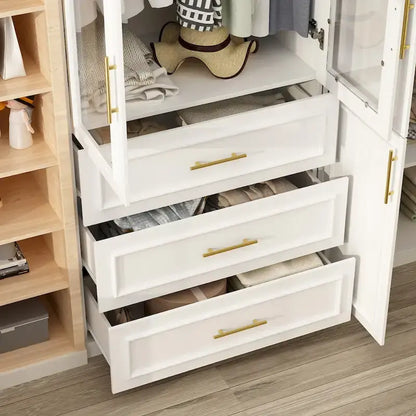 74.8H Large Modular Wardrobe Cloest Armoire Cabinet Glass Door