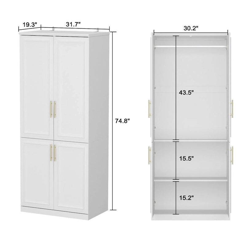 74.8H Large Modular Wardrobe Cloest Armoire Cabinet Glass Door