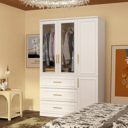 74.8H Large Modular Wardrobe Cloest Armoire Cabinet Glass Door
