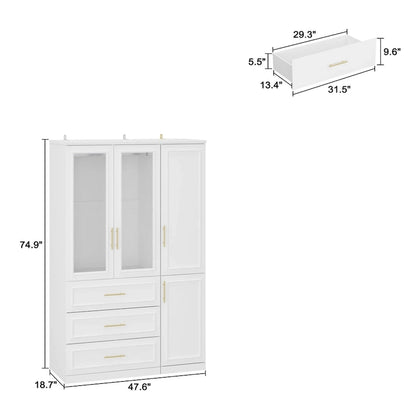74.8H Large Modular Wardrobe Cloest Armoire Cabinet Glass Door
