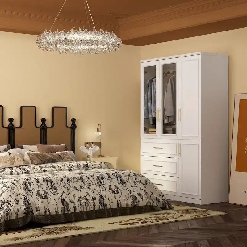 74.8H Large Modular Wardrobe Cloest Armoire Cabinet Glass Door