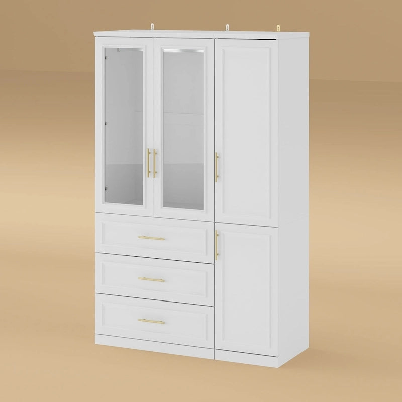 74.8H Large Modular Wardrobe Cloest Armoire Cabinet Glass Door