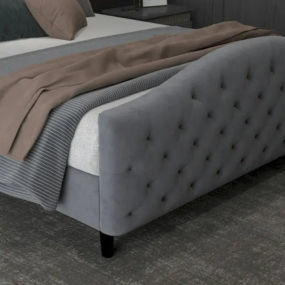 Velvet Upholstered Bed Frame with Wingback Headboard and Footboard