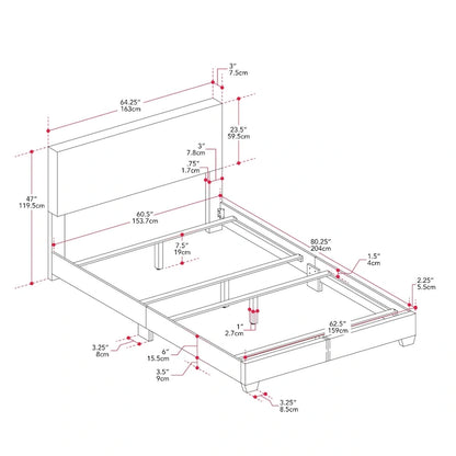 Nova Upholstered Modern Queen Bed, Box Spring Required