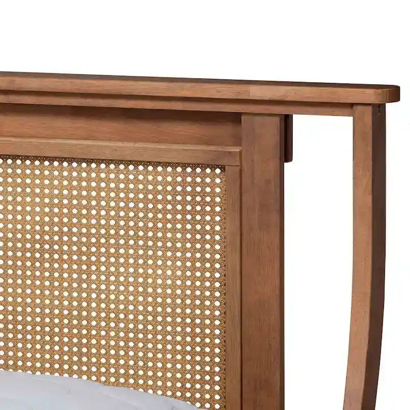 Jamila Modern Transitional Synthetic Rattan Platform Bed-Walnut Brown