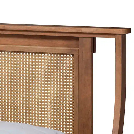 Jamila Modern Transitional Synthetic Rattan Platform Bed-Walnut Brown