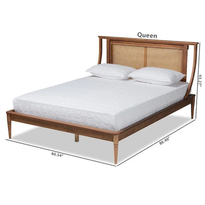 Jamila Modern Transitional Synthetic Rattan Platform Bed-Walnut Brown