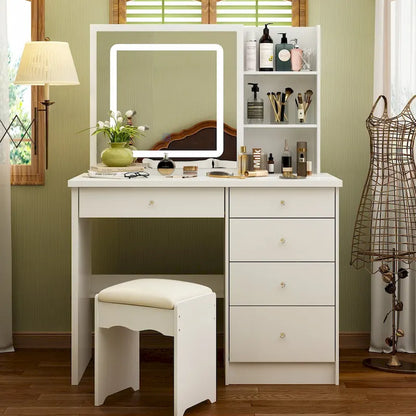 39.4Wide Makeup Vanity Set with Stool and Touching Light Mirror - 39.4W