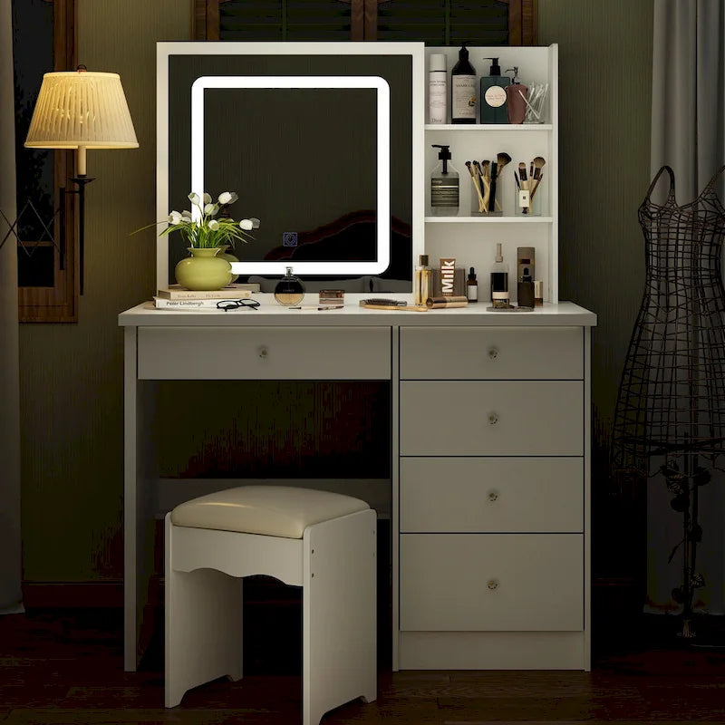 39.4Wide Makeup Vanity Set with Stool and Touching Light Mirror - 39.4W