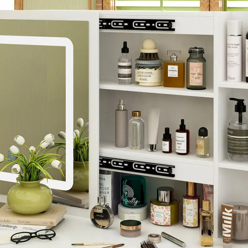 39.4Wide Makeup Vanity Set with Stool and Touching Light Mirror - 39.4W