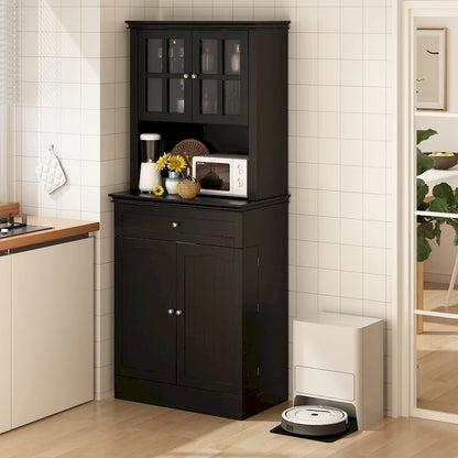 Long Standing Kitchen Cabinet with Large Open Space for Microwave - 30W x 69.3H