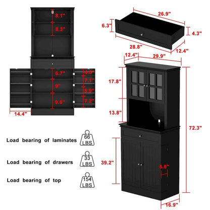 Long Standing Kitchen Cabinet with Large Open Space for Microwave - 30W x 69.3H