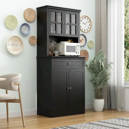 Long Standing Kitchen Cabinet with Large Open Space for Microwave - 30W x 69.3H