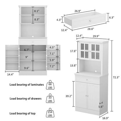 Long Standing Kitchen Cabinet with Large Open Space for Microwave - 30W x 69.3H