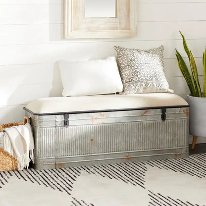 18-inch Grey Metal Fabric Bench