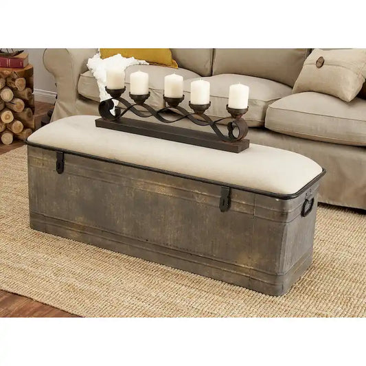 18-inch Grey Metal Fabric Bench