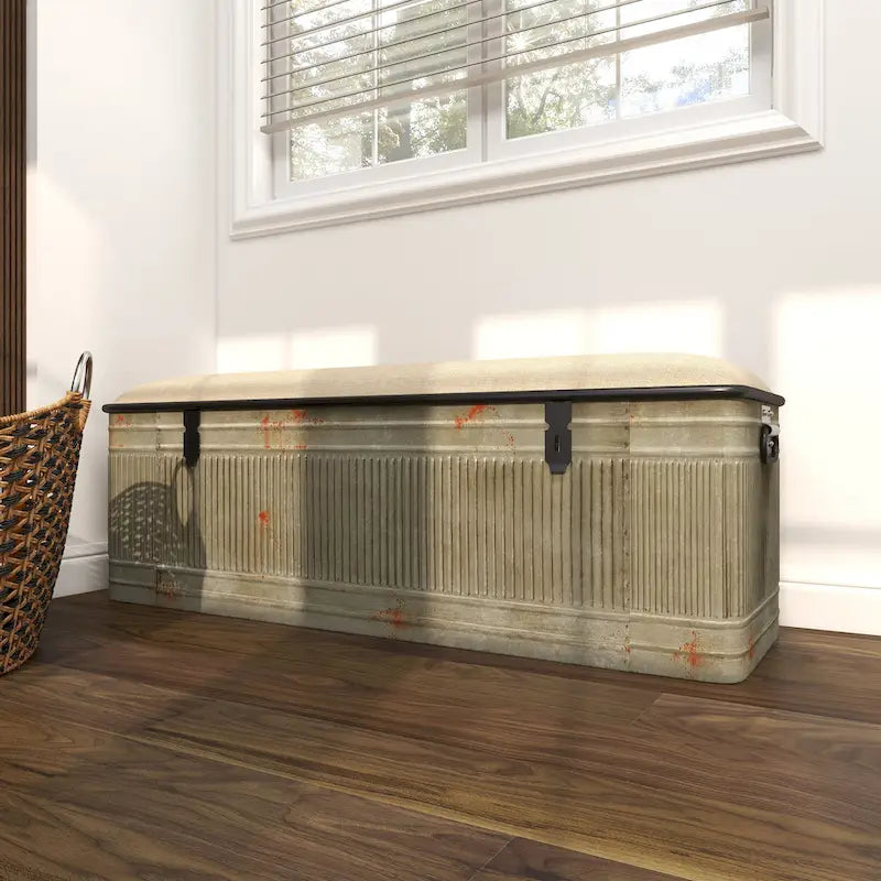 18-inch Grey Metal Fabric Bench