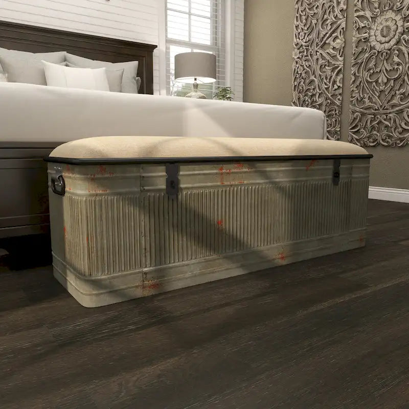 18-inch Grey Metal Fabric Bench