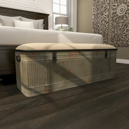 18-inch Grey Metal Fabric Bench
