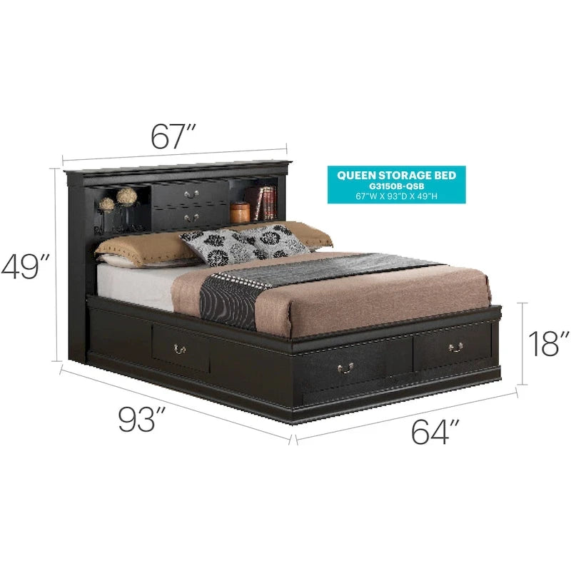 Louis Philippe Queen Storage Platform Bed