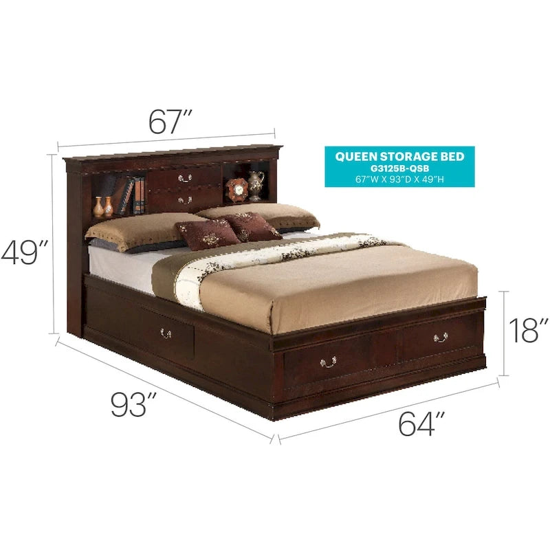 Louis Philippe Queen Storage Platform Bed